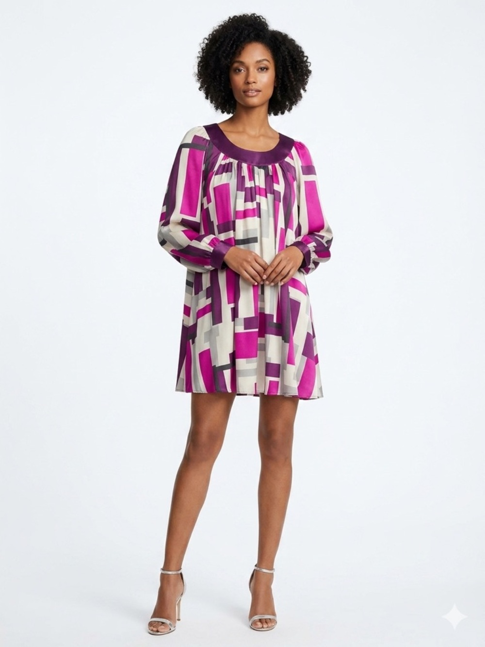 Catherine Malandrino 100% Silk Geometric Abstract Mini Shift Dress Size 2